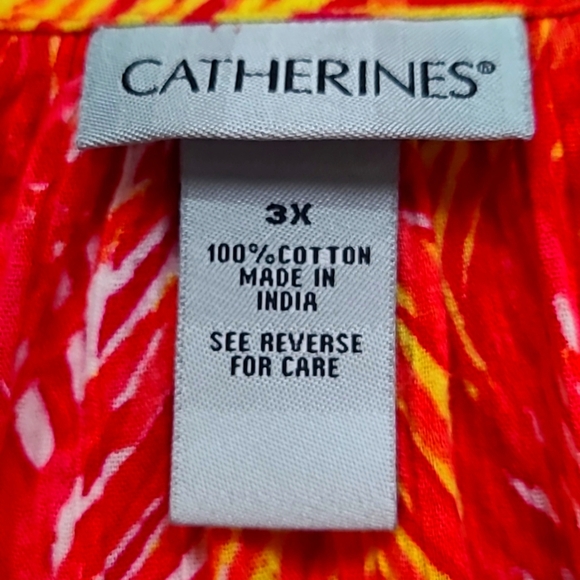 Catherines Pink, Yellow, White Print Top, Embroidered on Sleeves & Neckline, 3X - Picture 9 of 9